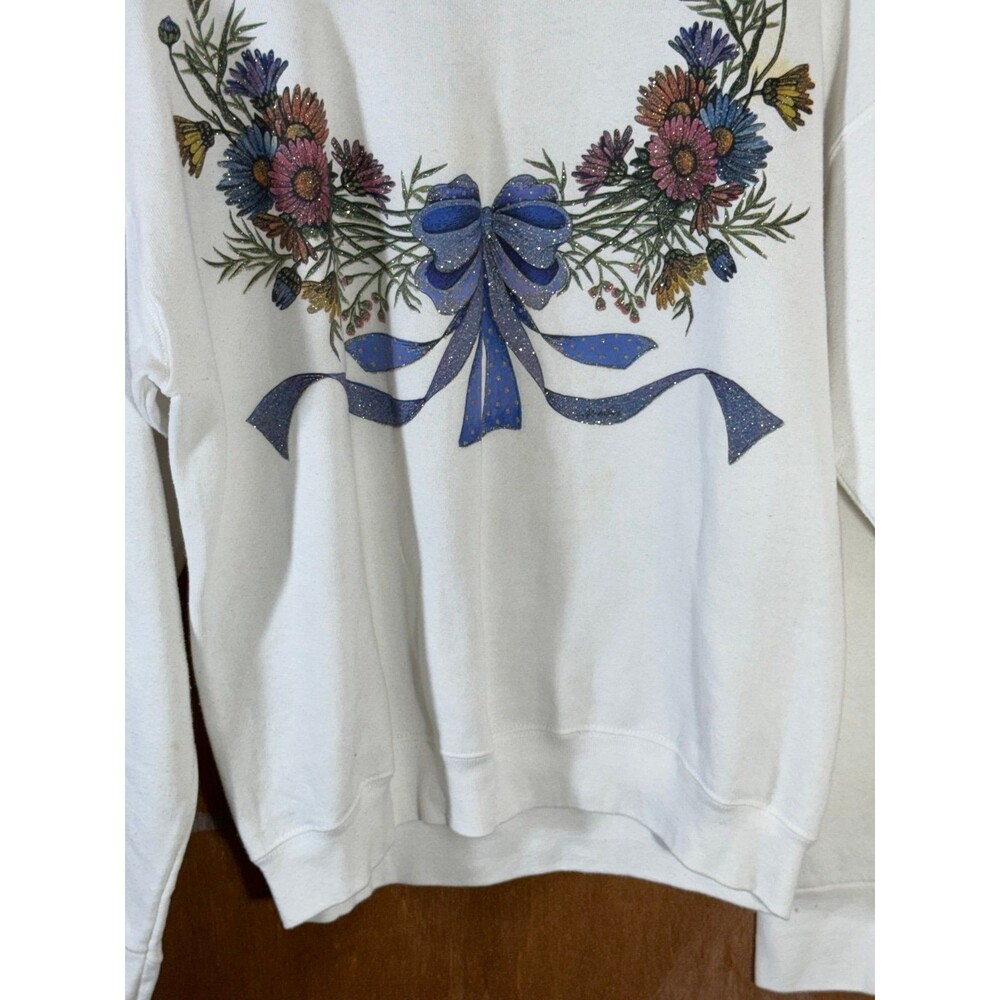 Vintage Floral Flower Sparkle Crewneck Sweater Sweatshirt Women’s Medium M USA - Picture 3 of 9